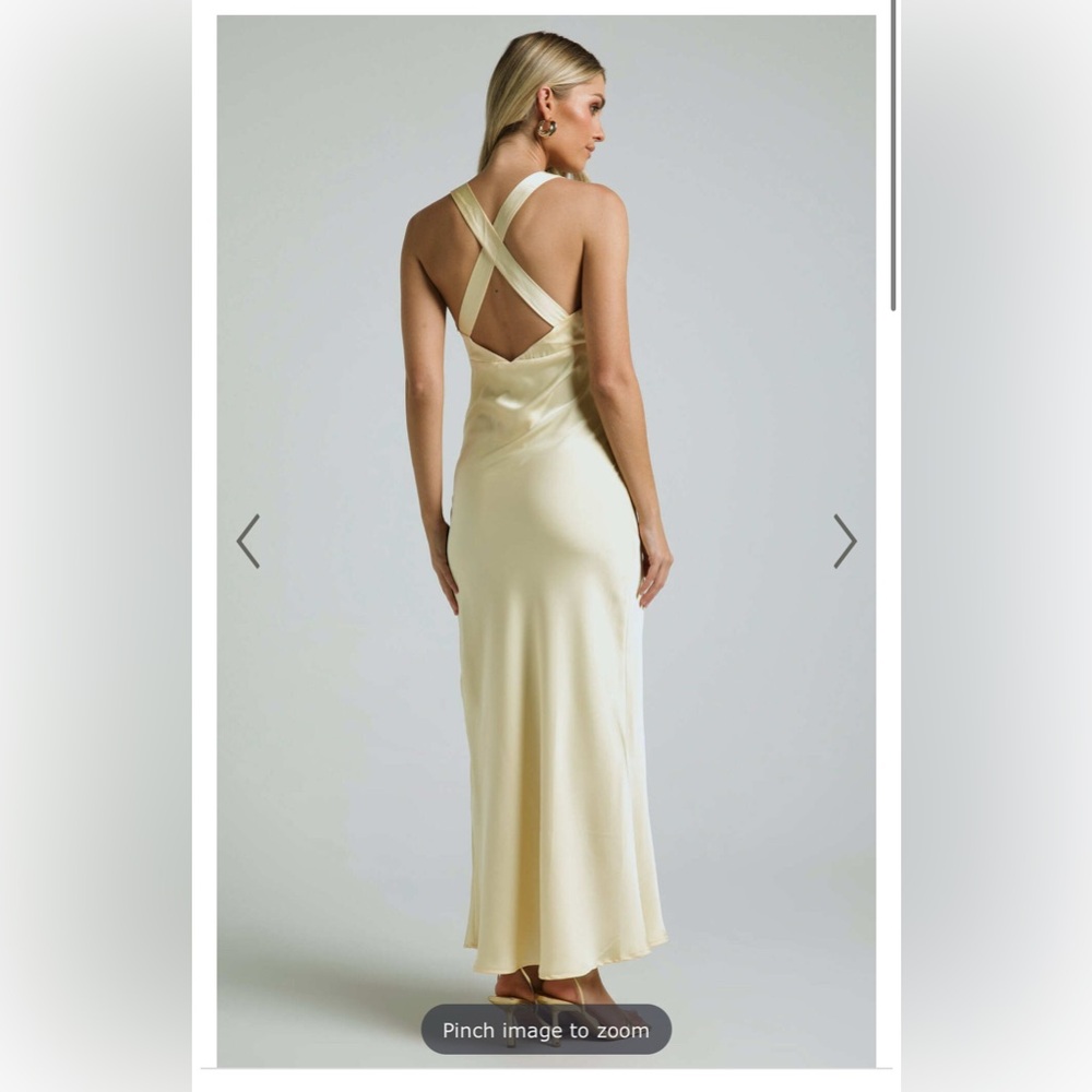 Showpo Khalani Elegant Butter Yellow Satin Midi Maxi Dress - Picture 4 of 6
